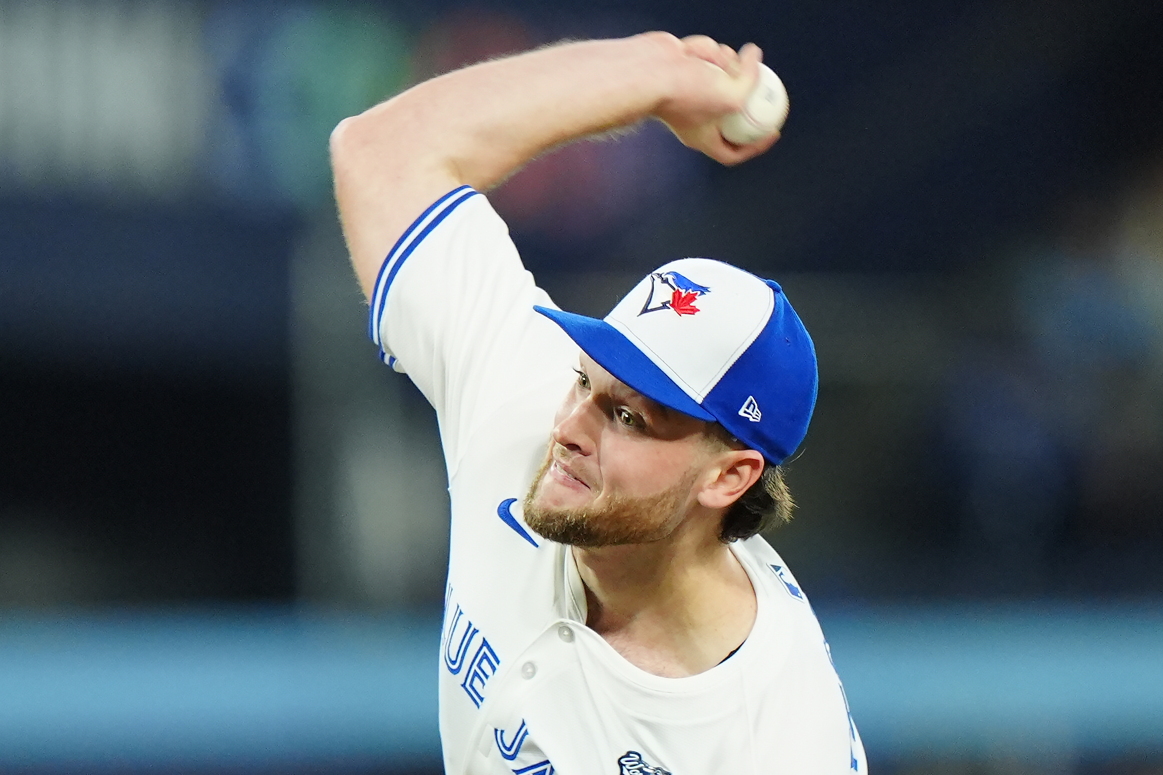 Toronto Blue Jays pitcher Trey Yesavage delivers against the Los Angeles Dodgers during first inning of Game 1 of baseball's World Series in Toronto, Friday, Oct. 24, 2025. 