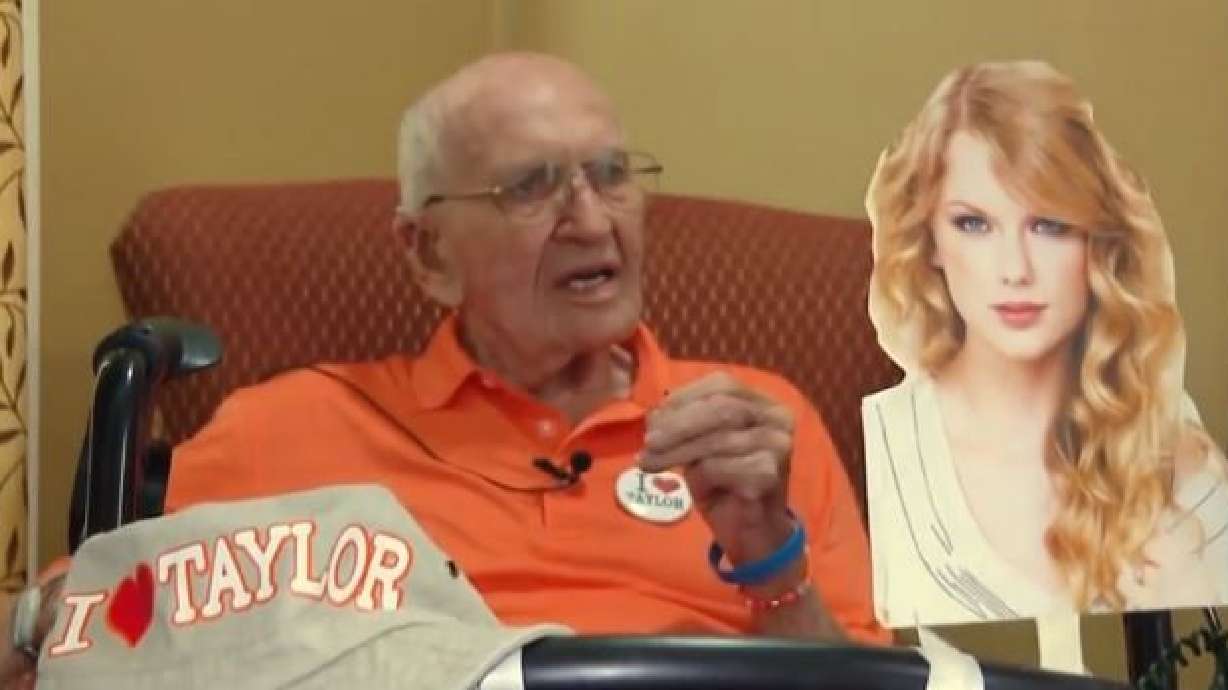 Frank Uryasz speaks with KETV on Wednesday. Uryasz started a Taylor Swift fan club at the Remington Heights Retirement Community in Omaha in hopes of attracting the singer's attention — and a visit.