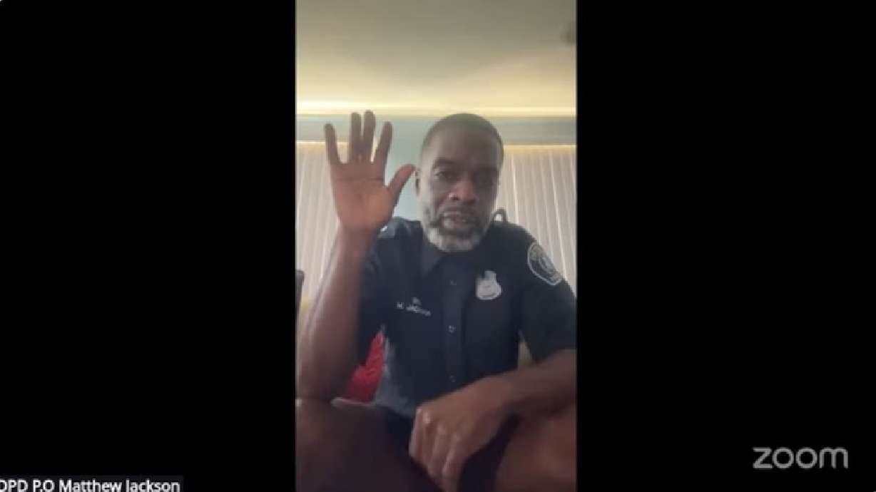 Detroit police officer Matthew Jackson is on a Zoom hearing Monday.
