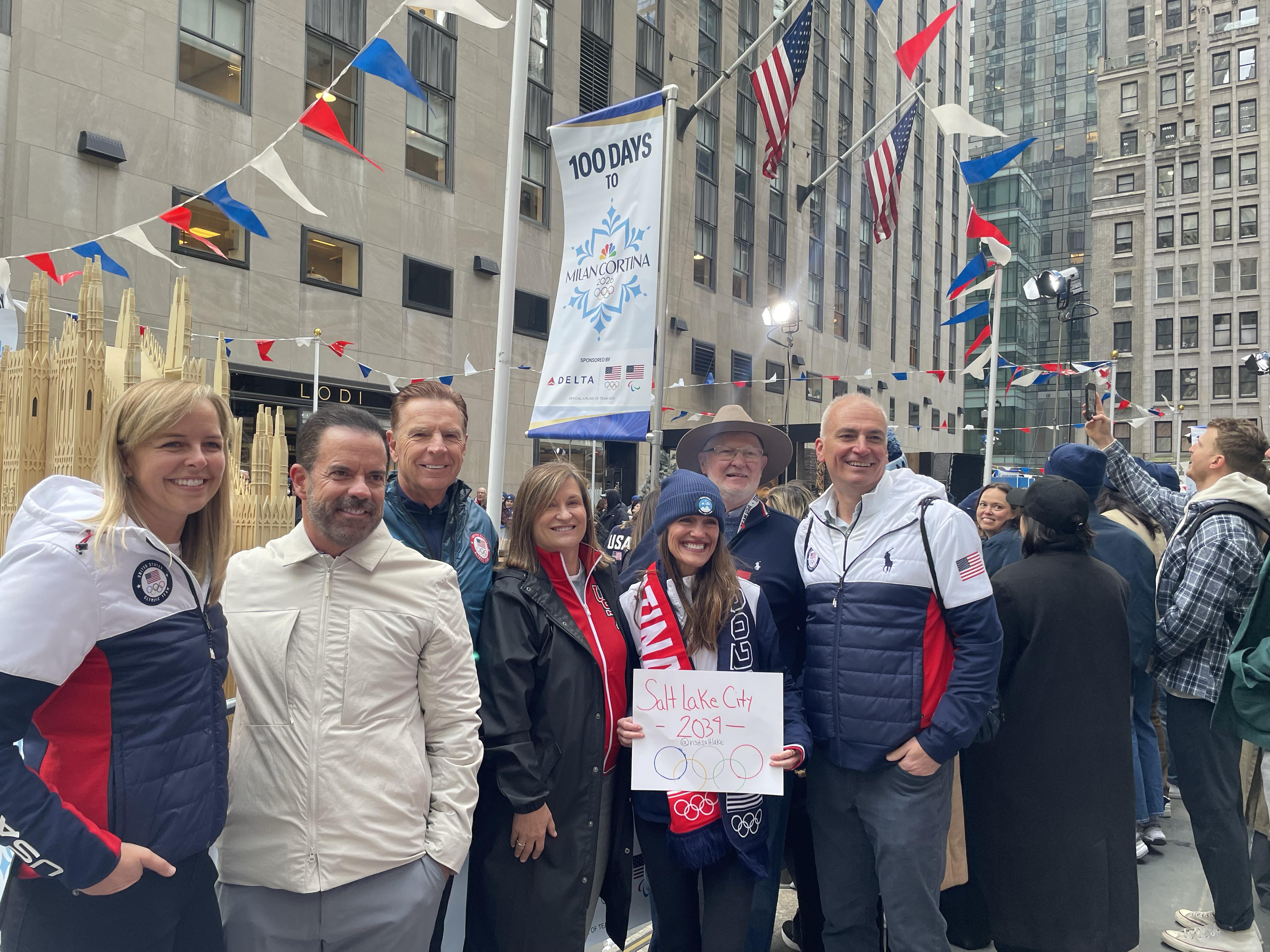 Staff of the 2034 Olympic and Paralympic Winter Games in Utah during a visit to NBC's "Today" show in New York City, Wednesday. The visit marked 100 days until the start of the 2026 Winter Olympics in Milan-Cortina, Italy.