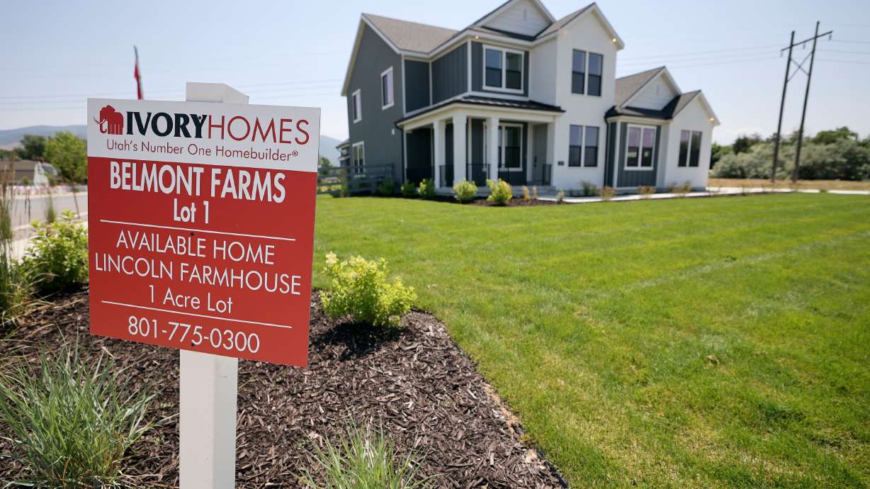 A new home at Belmont Farms in West Bountiful on June 25. Gov. Spencer Cox said he is optimistic that further cuts to the federal interest rate will lower housing costs and help meet his goal of building 35,000 starter homes in Utah in the next four years.