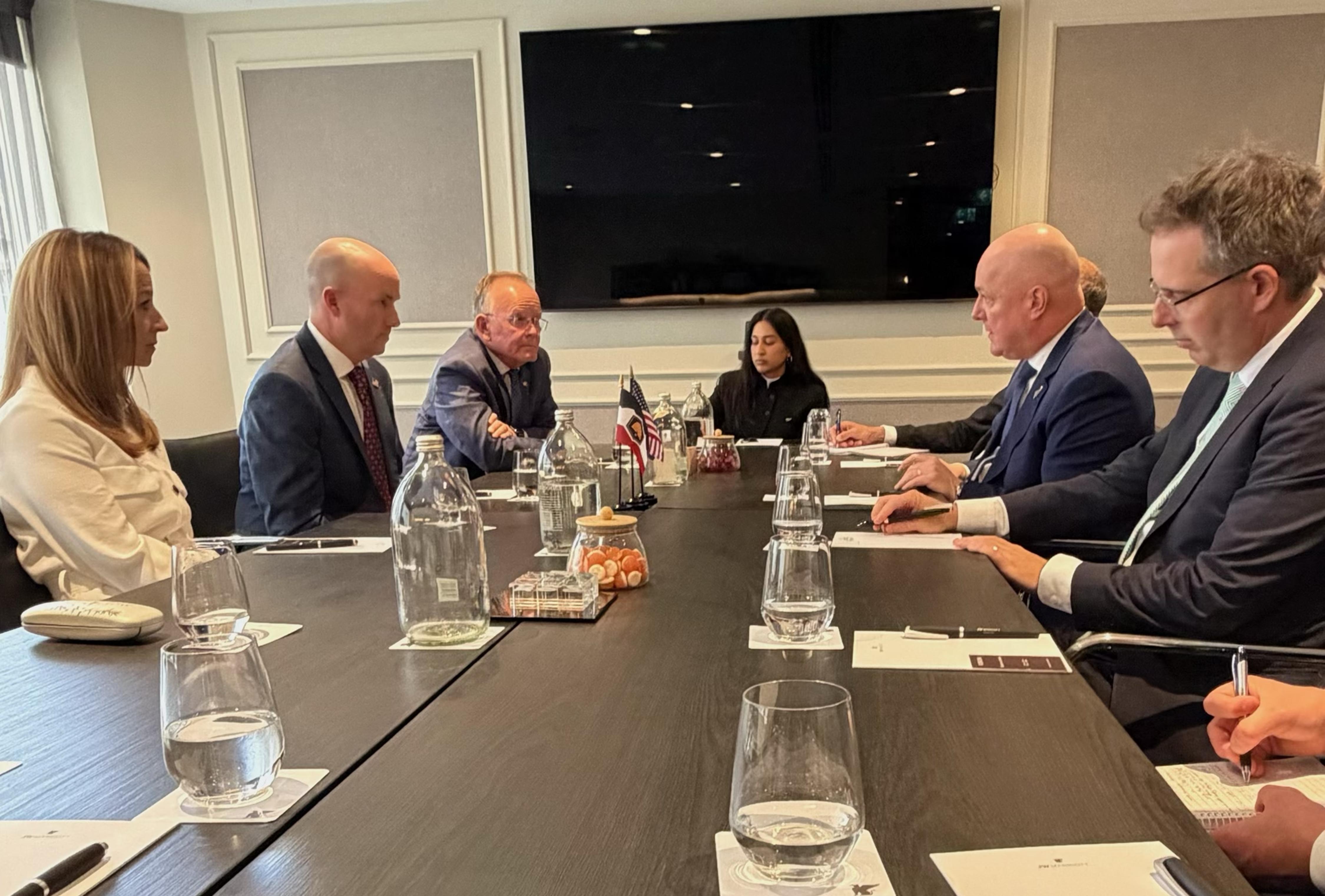 Utah Gov. Spencer Cox is joined by first lady Abby Cox and Utah Senate President Stuart Adams in a meeting with New Zealand Prime Minister Christopher Luxon in Auckland, New Zealand, on Oct. 18.