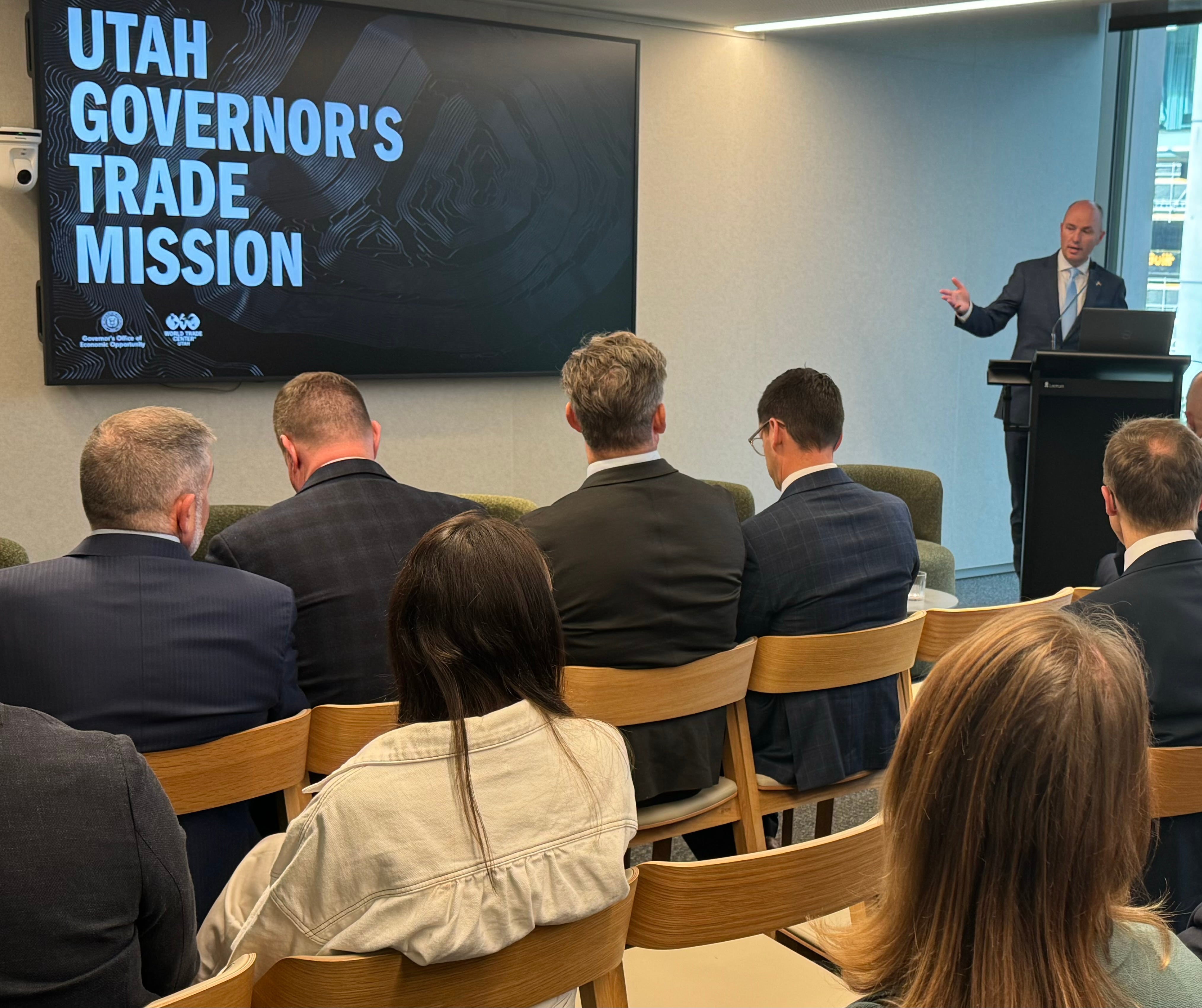 Utah Gov. Spencer Cox speaks at a business roundtable event on Oct. 23, in Sydney, Australia.