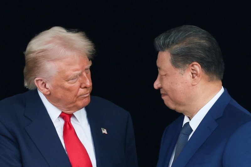 President Donald Trump and Chinese President Xi Jinping in Busan, South Korea, Thursday. Trump announced the resumption of nuclear testing minutes before his meeting with Xi.