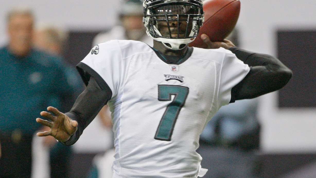 FILE - Philadelphia Eagles quarterback Michael Vick throws in the first quarter during an NFL football game against the Atlanta Falcons, Dec. 6, 2009 in Atlanta.