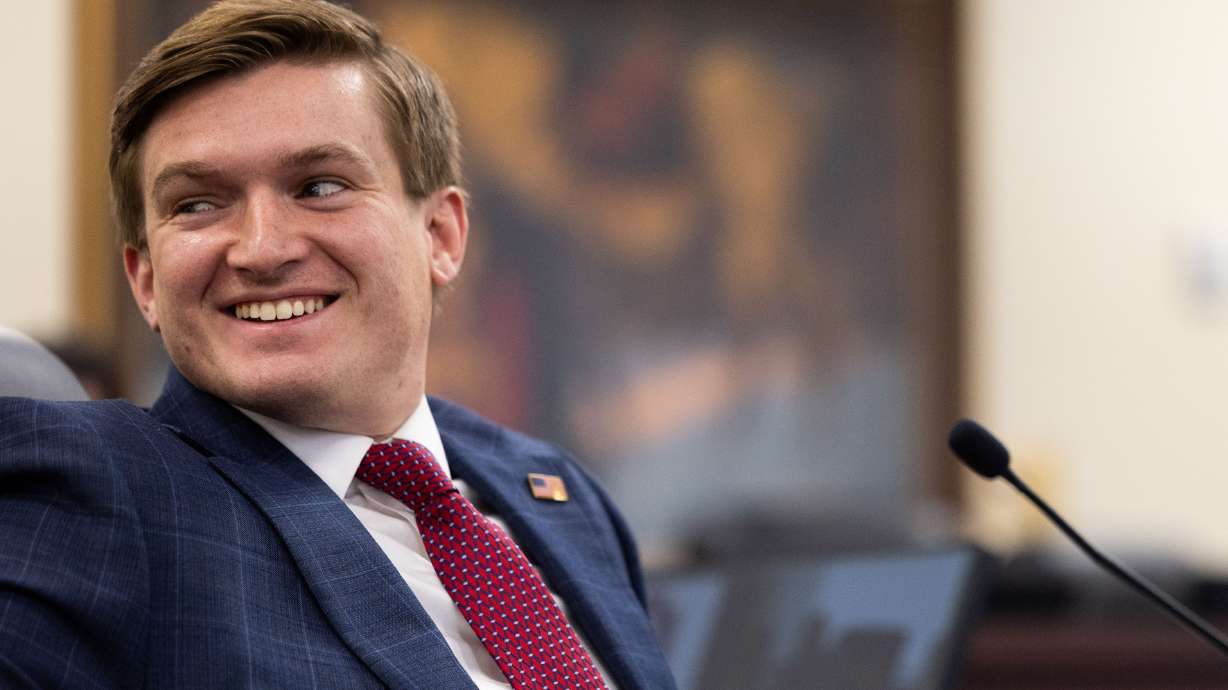 Rep. Tyler Clancy, R-Provo, speaks on Capitol Hill in Salt Lake City on Jan. 23, 2024. Gov. Spencer Cox has picked Clancy to lead the state's homeless response.