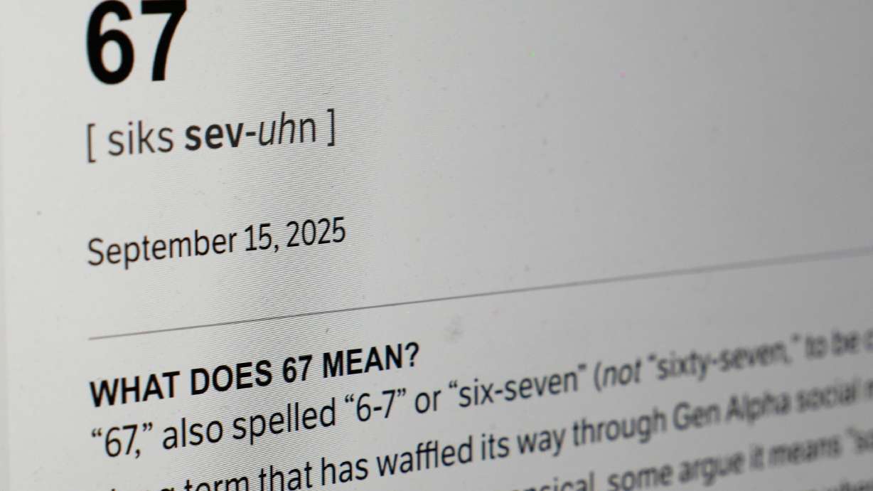 This Dictionary.com page shows the newest word of the year "6-7" on a computer screen, Thursday, in Chicago.