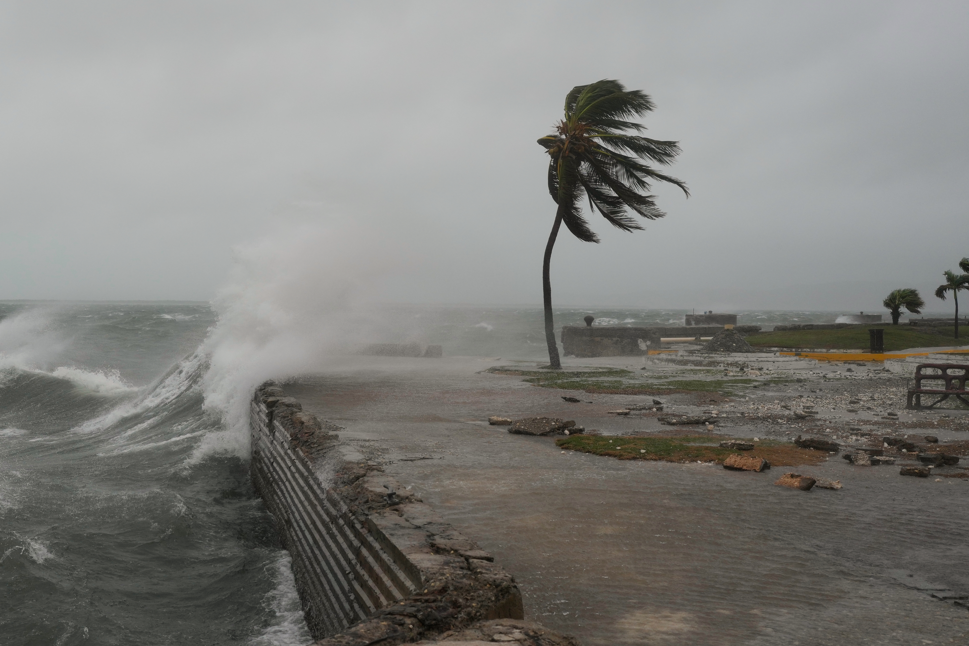 Waves splash in Kingston, Jamaica, as Hurricane Melissa approaches, Oct. 28.