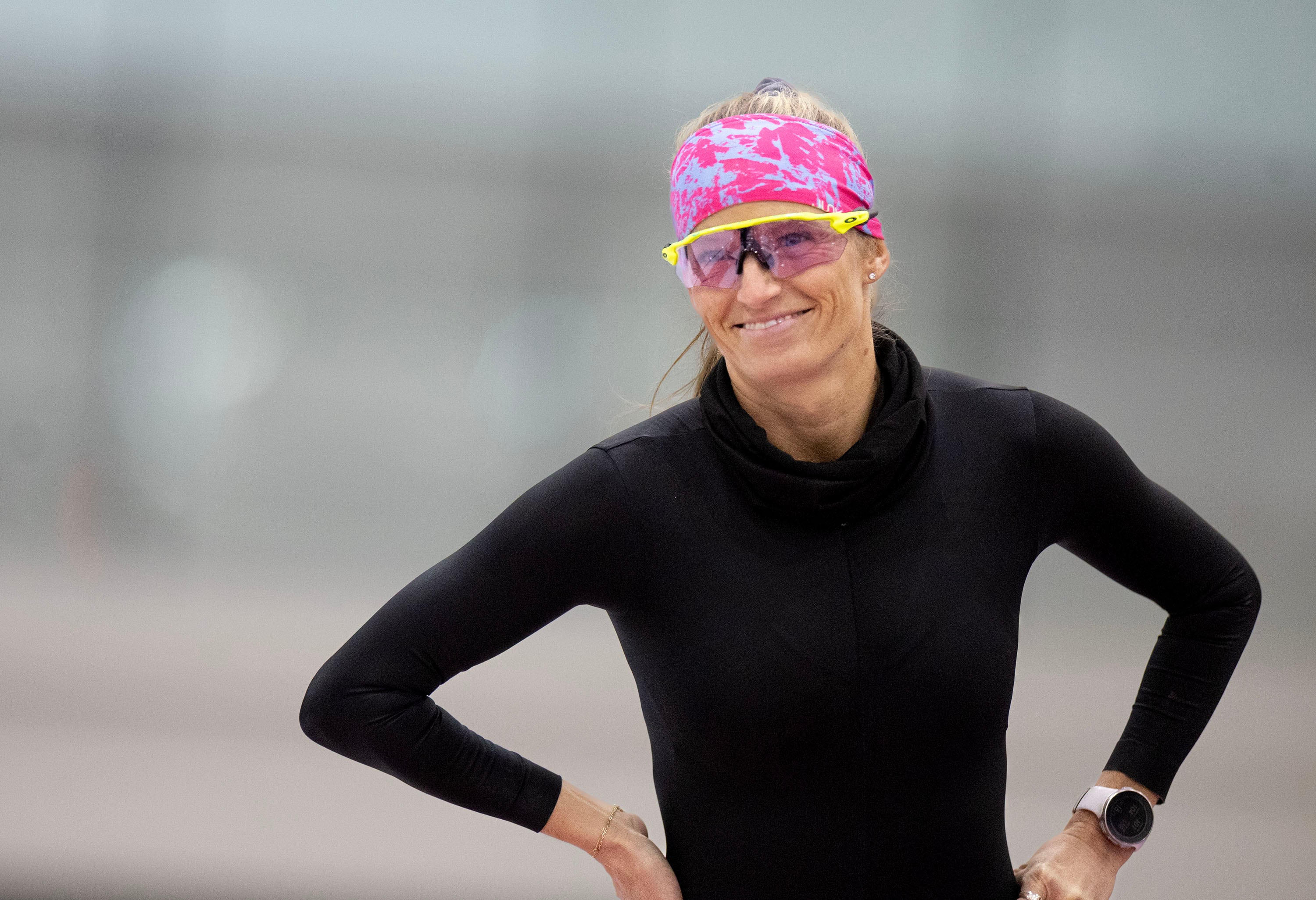 American speedskater Mia Manganello smiles during practice at the Utah Olympic Oval in Kearns on Wednesday. Salt Lake Community College’s Beyond the Podium program provides participants with free tuition and flexible schedules — allowing Olympics- and Paralympics-bound athletes, such as Manganello, opportunities to earn an associate degree or a certificate without interrupting their training and grueling global competition schedule.