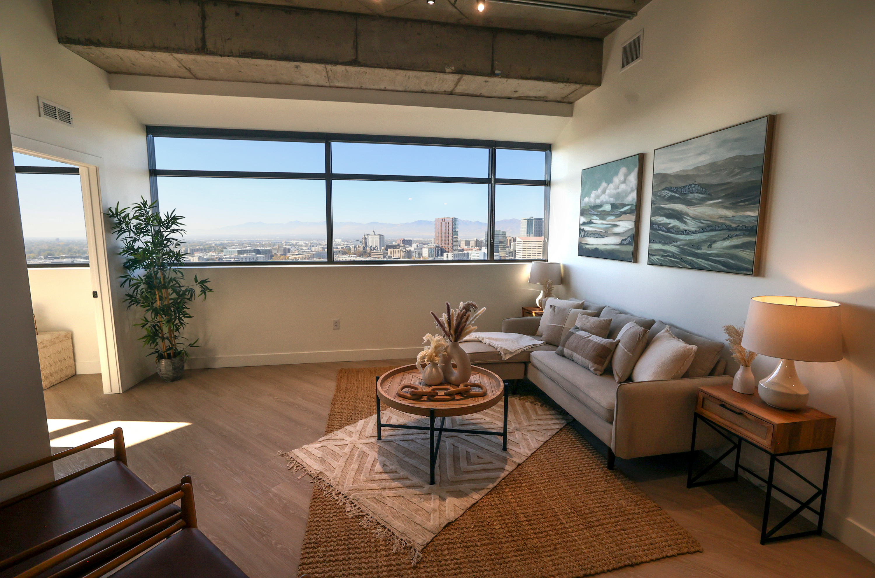 The living room in a model apartment is pictured at Arbor 515, a new affordable housing project, in Salt Lake City on Thursday.