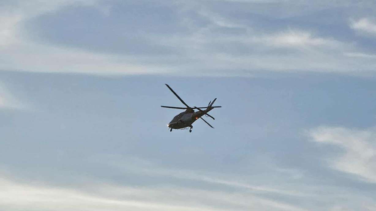 A Life Flight helicopter responds to paraglider crash at Confluence Park in La Verkin, Washington County, on Thursday. The man killed in the crash was identified as Miles Mitchell on Saturday, according to a press release from La Verkin officials.