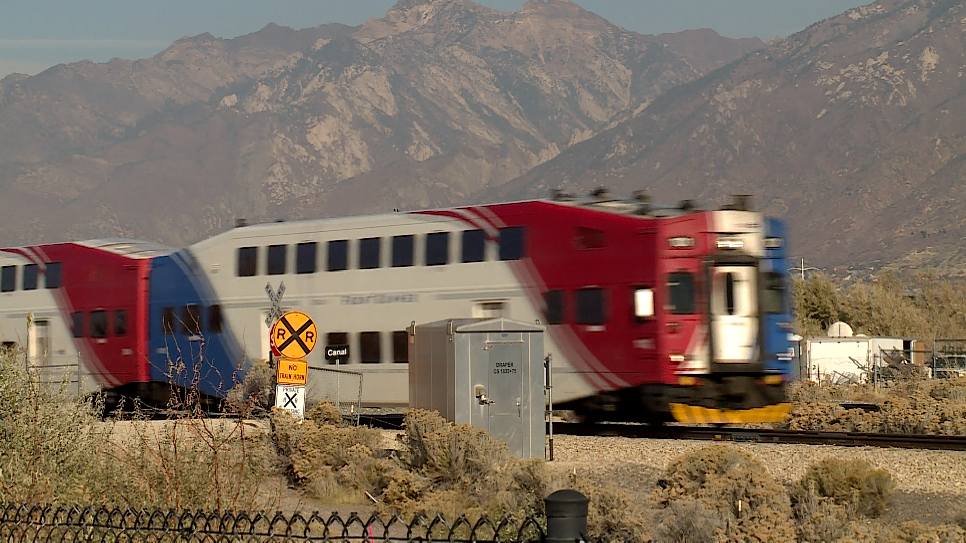 A FrontRunner train travels through Bluffdale on Thursday.
