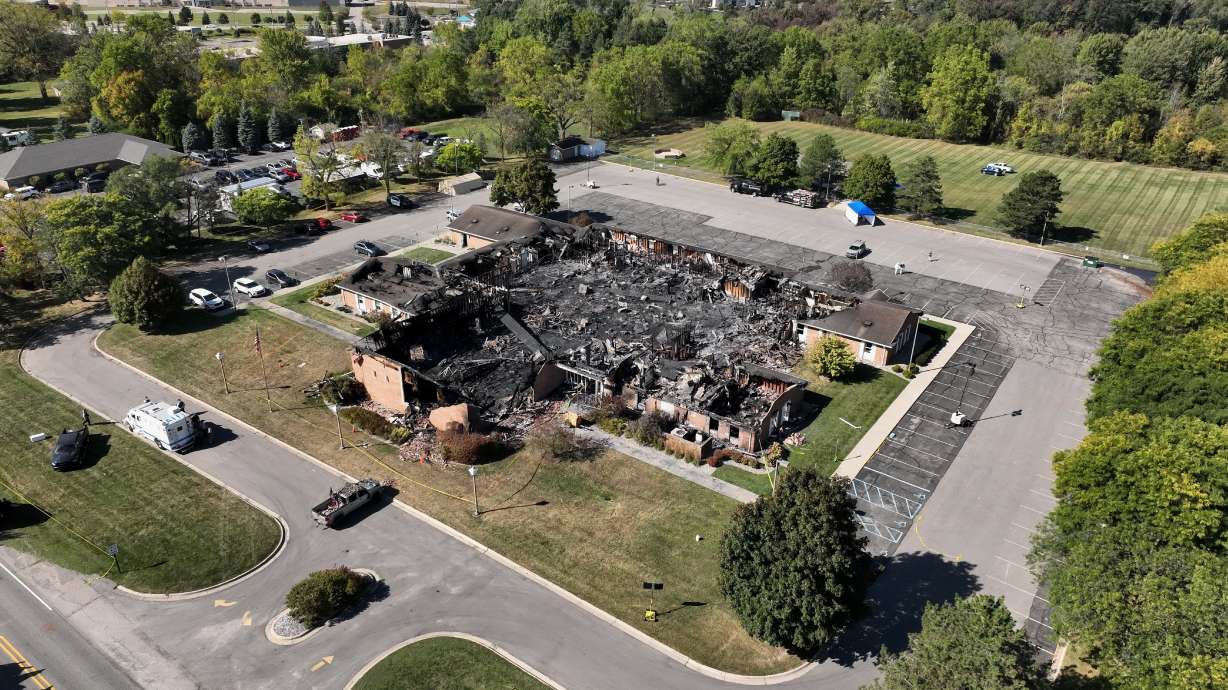 Little remained of The Church of Jesus Christ of Latter-day Saints chapel the day after a former Marine opened fire and set the building ablaze in Grand Blanc Township, Mich., Sept. 29, 2025.