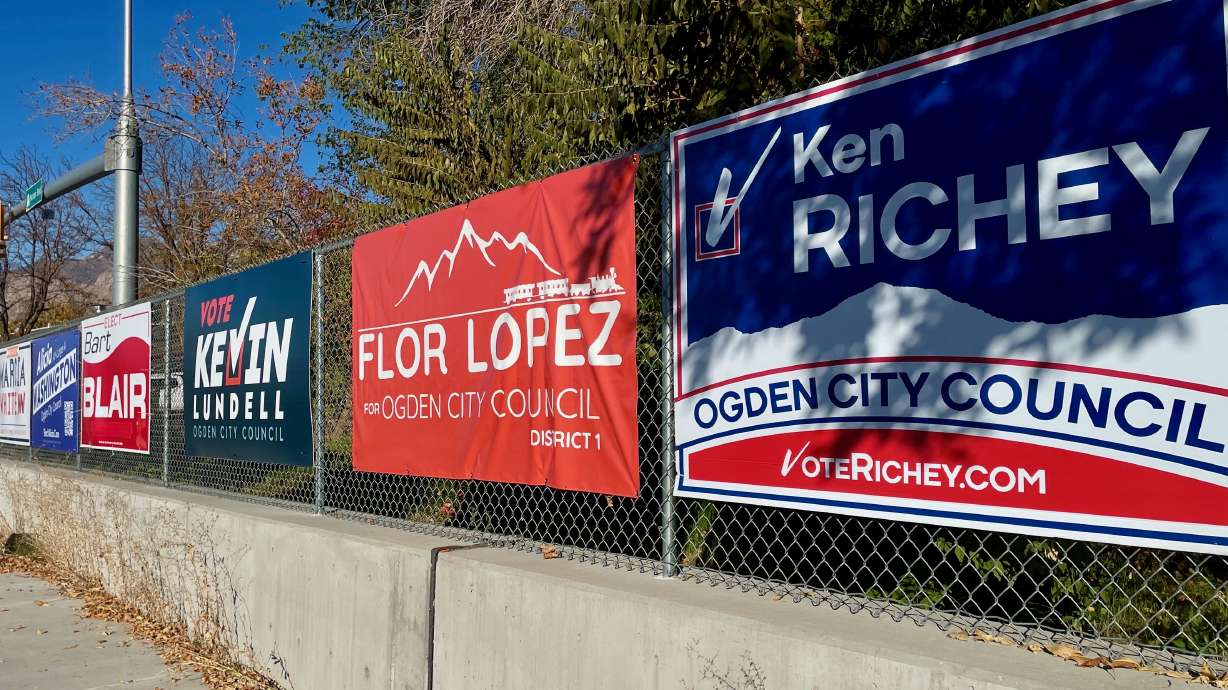 Questions about a donor spurred three Ogden City Council hopefuls to return the group's contributions, while a fourth recipient defended the organization. Candidate signs are pictured Friday on Harrison Boulevard in Ogden.