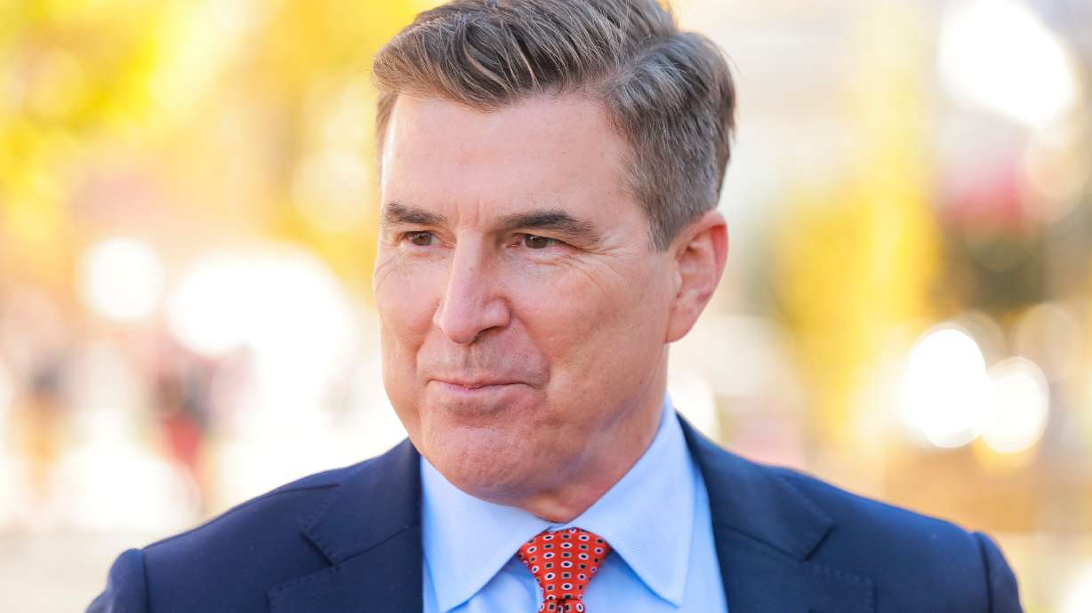 ESPN "College GameDay" host Rece Davis talks to media in the Presidents Circle at the University of Utah in Salt Lake City on Friday, Oct. 31, 2025.