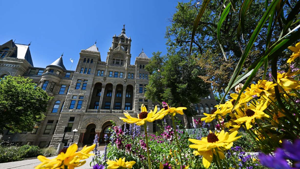 The Salt Lake City and County Building in Salt Lake City on Aug. 28, 2023. Along the Wasatch Front, and around the rest of the state, voters are grappling with similar tradeoffs: how to increase the attainability of homeownership while managing the associated increases in traffic and stress on local resources.