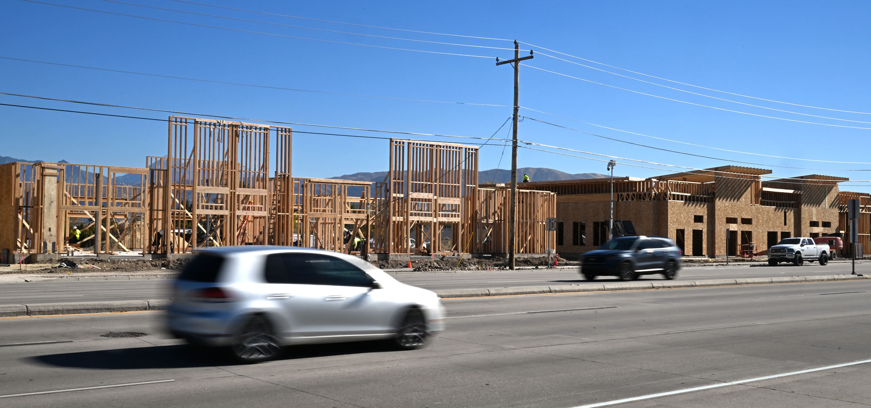 Commercial construction in Riverton on Wednesday. Along the Wasatch Front, and around the rest of the state, voters are grappling with similar tradeoffs: how to increase the attainability of homeownership while managing the associated increases in traffic and stress on local resources.