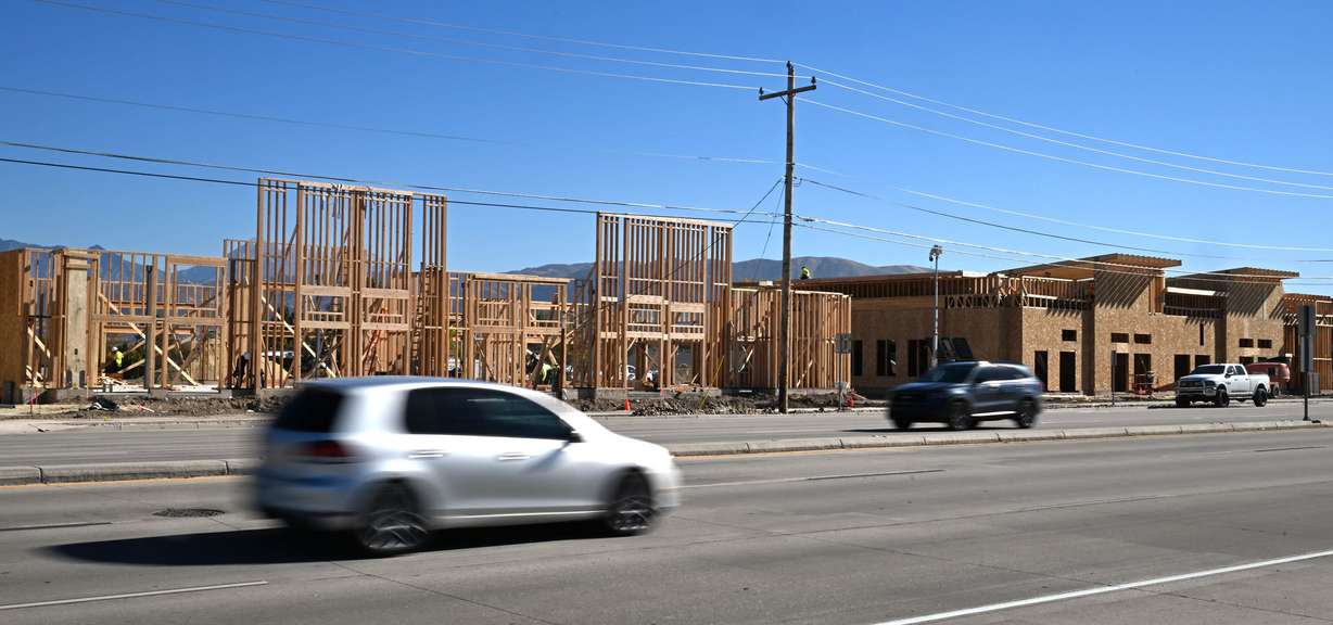 Commercial construction in Riverton on Wednesday. Along the Wasatch Front, and around the rest of the state, voters are grappling with similar tradeoffs: how to increase the attainability of homeownership while managing the associated increases in traffic and stress on local resources.