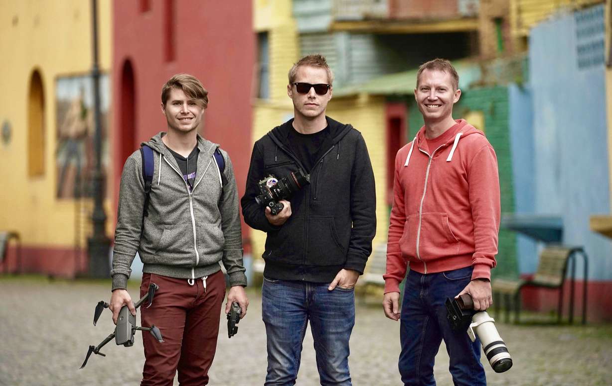 The Lewis brothers, (L to R) Taylor, Burke and Rhett, capture B-roll in Buenos Aires, Argentina, while on a world tour with the Church News in 2019. From an Amazon spot to the "Disagree Better" campaign, the northern Utah brothers have built their film company over the course of decades.