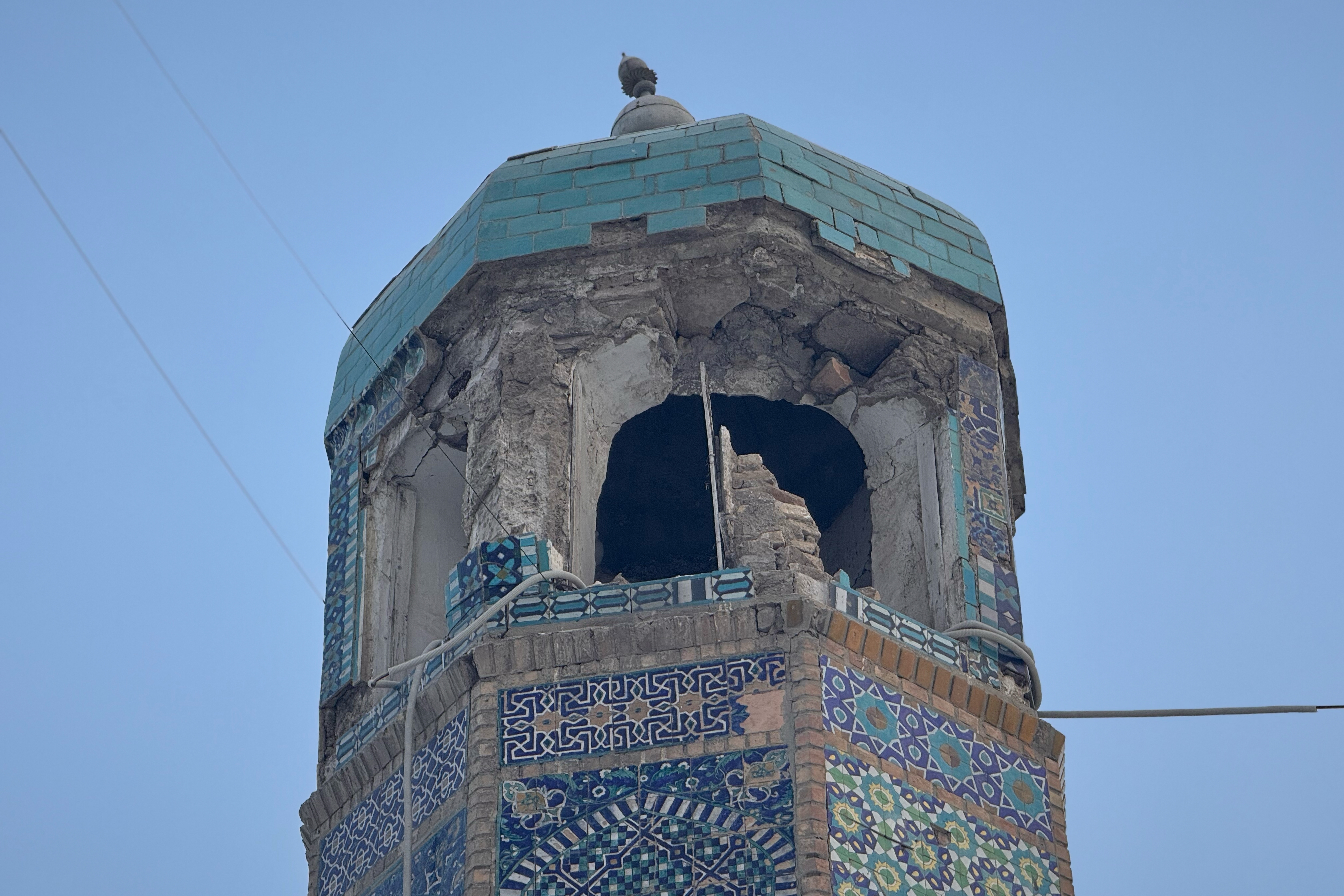 Damage is seen in the historic Blue Mosque after a powerful 6.3-magnitude earthquake in Mazar-e-Sharif, northern Afghanistan, Monday.
