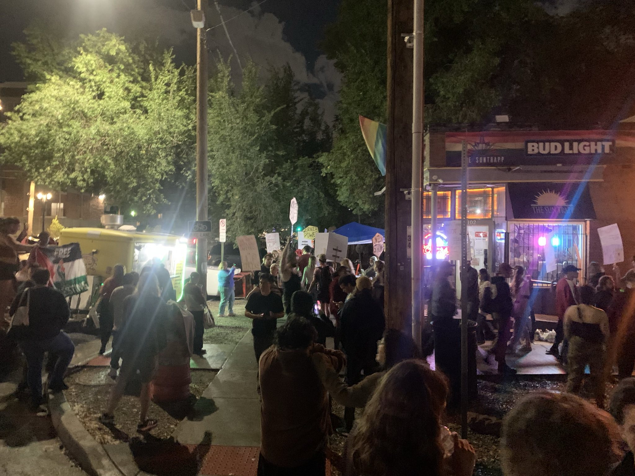 SunTrapp employees and supporters picket outside the Salt Lake bar and dance club. The business closed indefinitely on Friday while its employees seek to unionize, but its owner says the shutdown added a wrinkle in the situation.