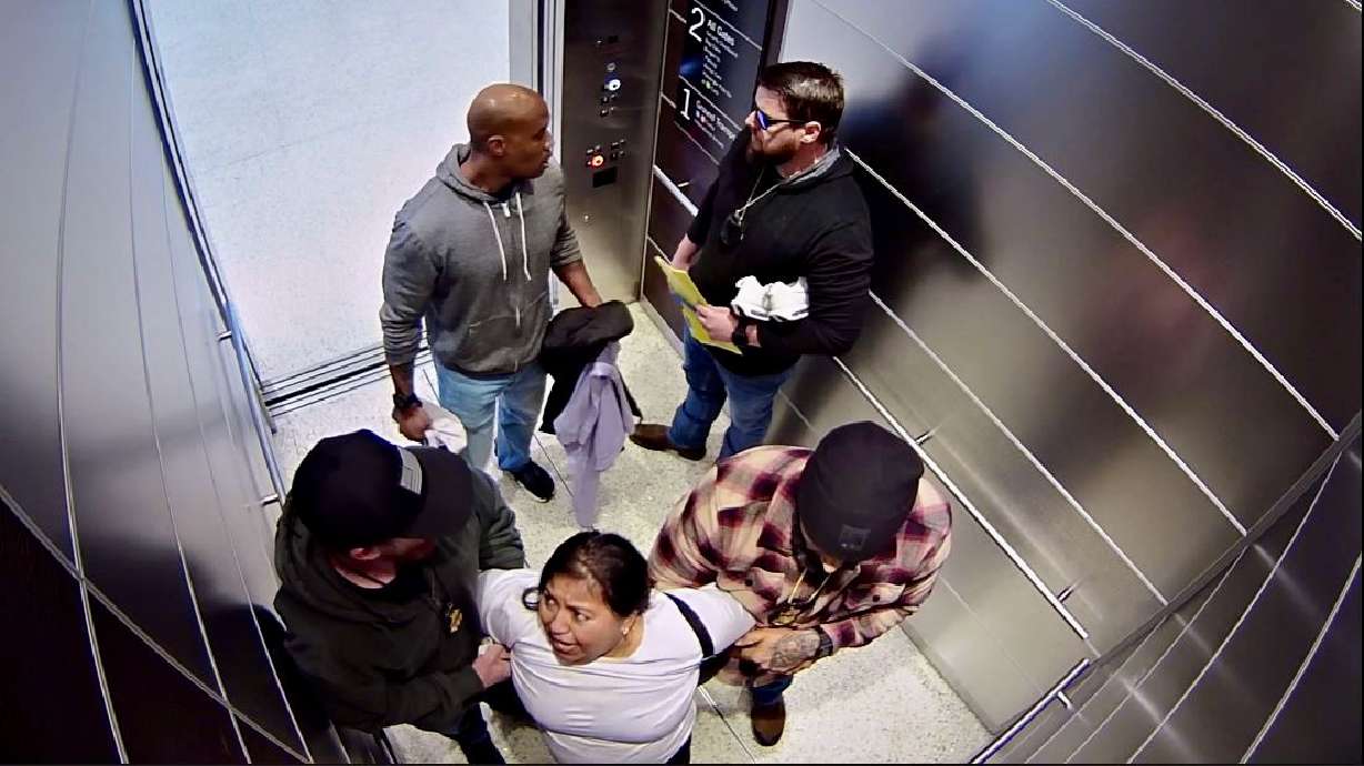 Surveillance video at the Salt Lake City International Airport shows Marta Renderos Leiva being detained by federal immigration agents on Oct. 29.