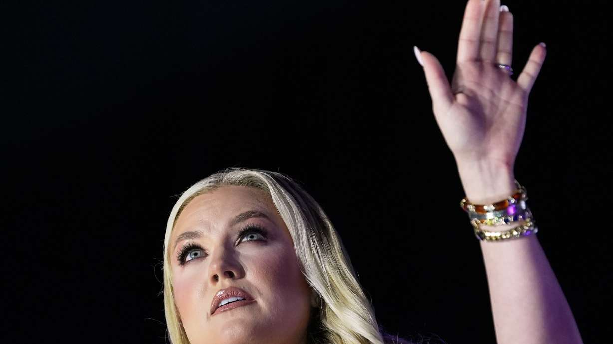 Erika Kirk speaks during a "This Is the Turning Point" campus tour event at the University of Mississippi, in Oxford, Miss., Wednesday.