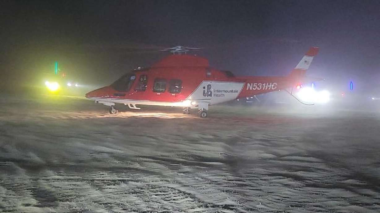 A medical helicopter arrives at the Little Sahara Recreation Area where a 26-year-old man was injured in an ATV crash.