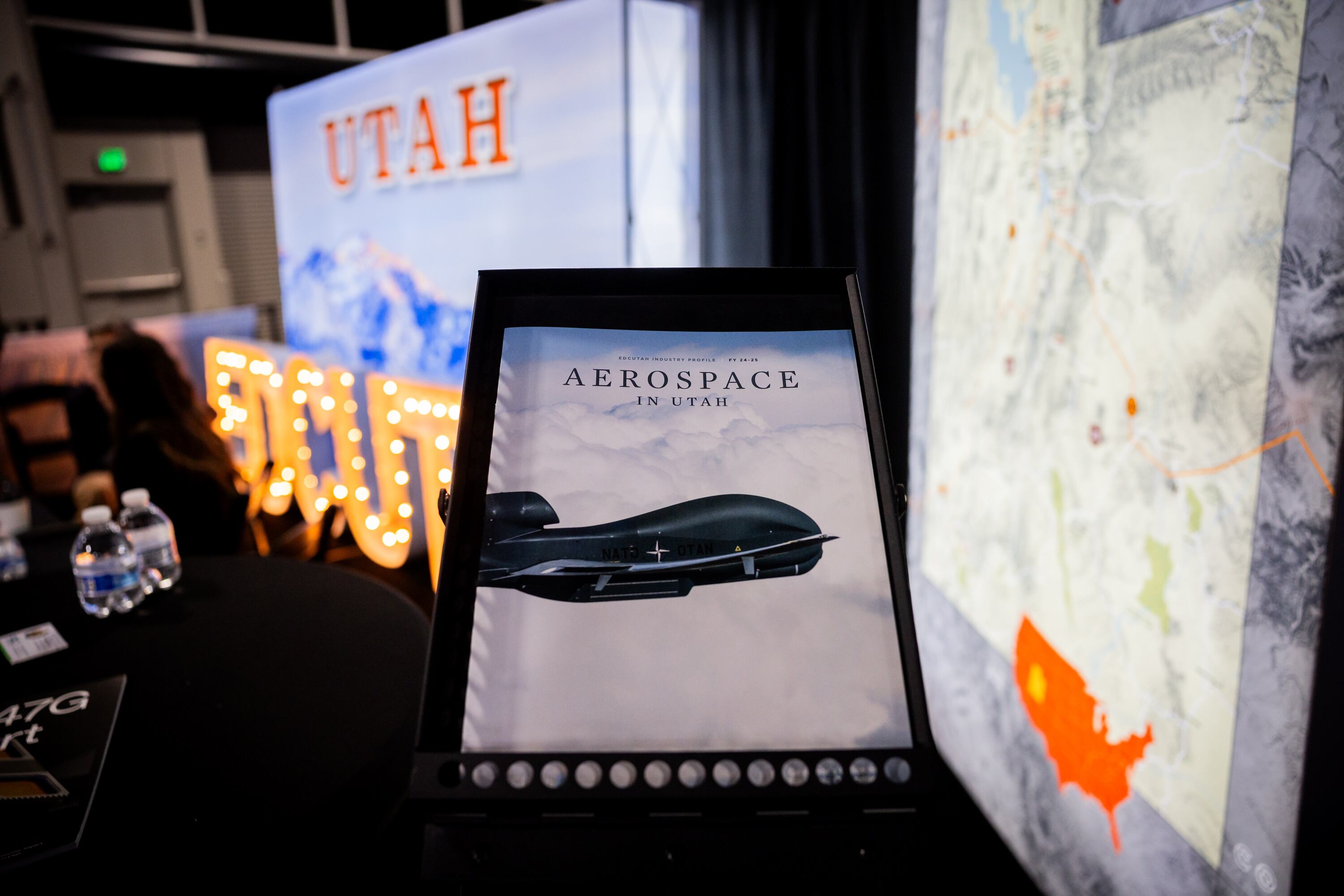 A pamphlet is displayed at the Economic Development Corporation of Utah booth at the 2025 Zero Gravity Summit hosted by 47G Utah Aerospace & Defense at the Salt Palace Convention Center in Salt Lake City on Tuesday.