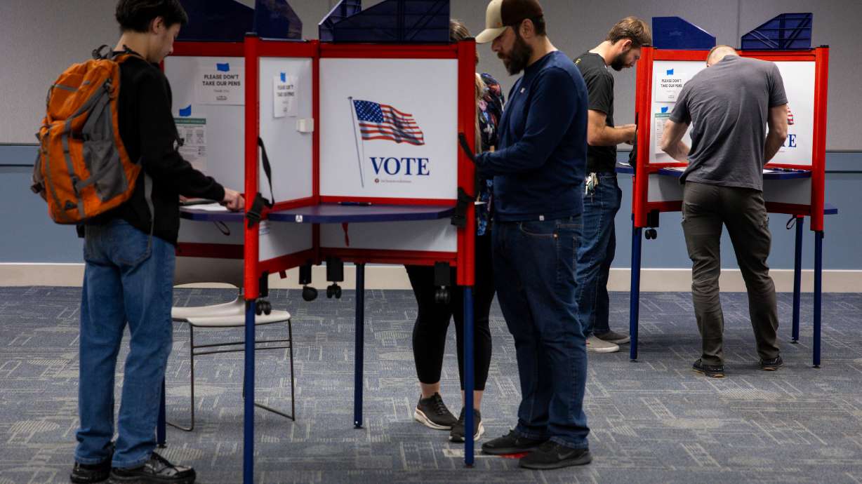 Voters at polling stations at the Utah County Health and Justice Building in Provo on Tuesday. Preliminary results from the 2025 general election on Tuesday signal potential leadership changes in southern and northern Utah.