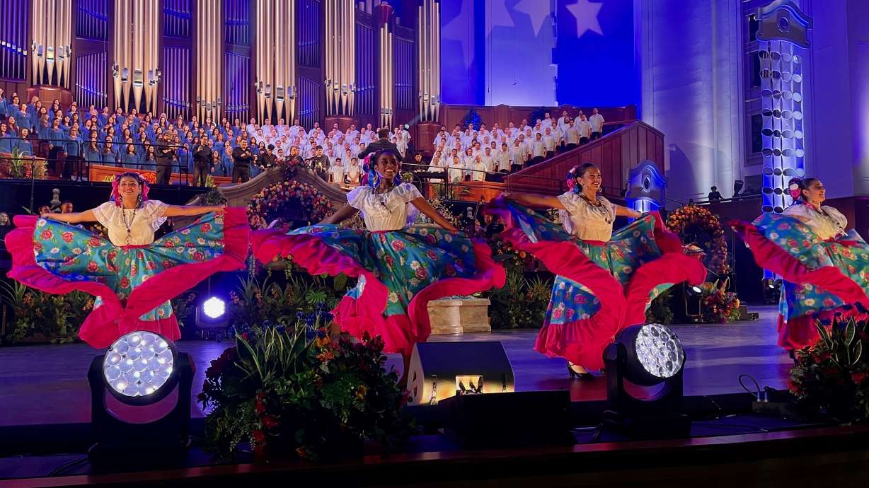 Performers practice a Honduran dance at a dress rehearsal for the Luz de las Naciones performance on Monday. The show returns to the Conference Center in Salt Lake City on Friday and Saturday.