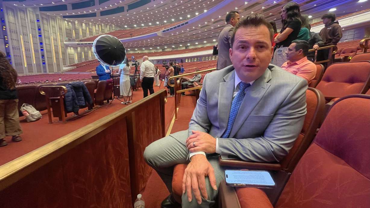 The Luz de las Naciones performance returns to the Conference Center in Salt Lake City on Friday and Saturday. Alejandro Melecio, a performer, discusses the event before a dress rehearsal on Monday.