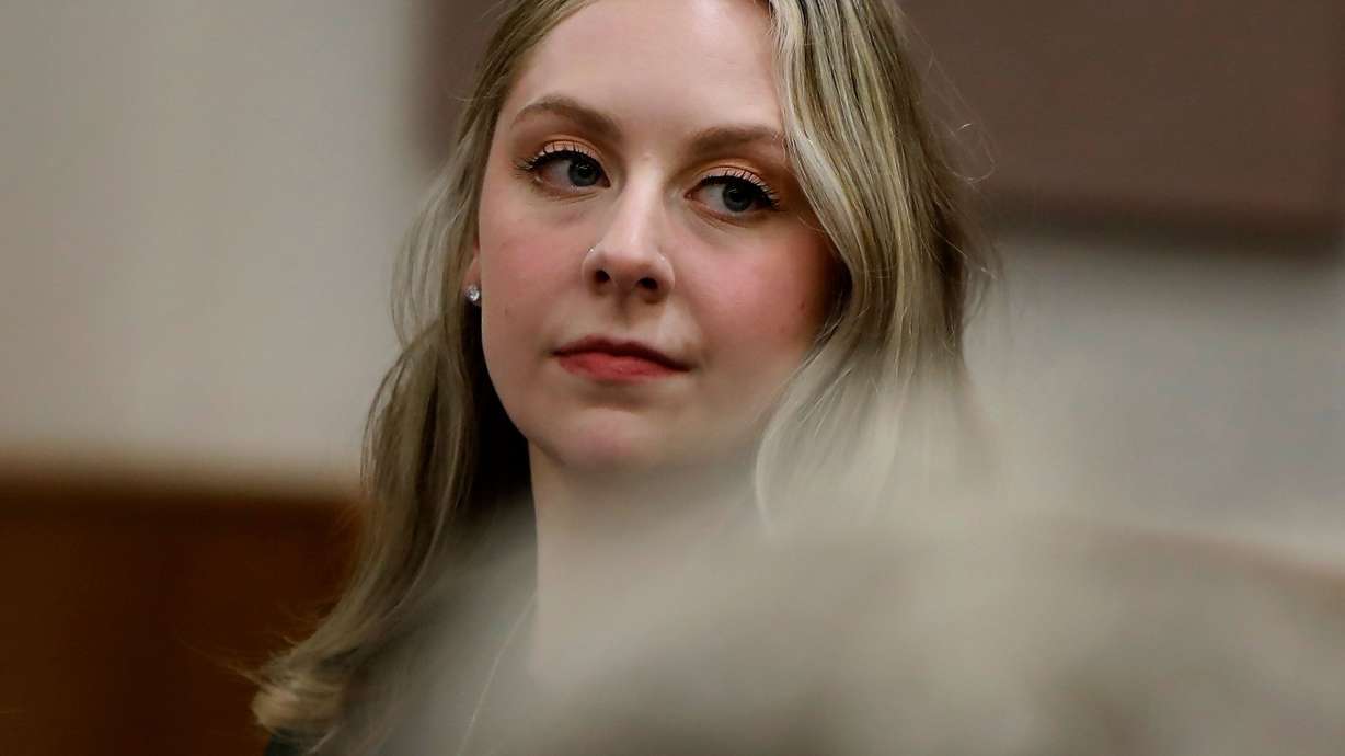 Former Richneck Elementary School teacher Abby Zwerner looks back into the courtroom during her civil lawsuit trial last week in Newport News, Va. A jury has awarded $10 million to Zwerner.