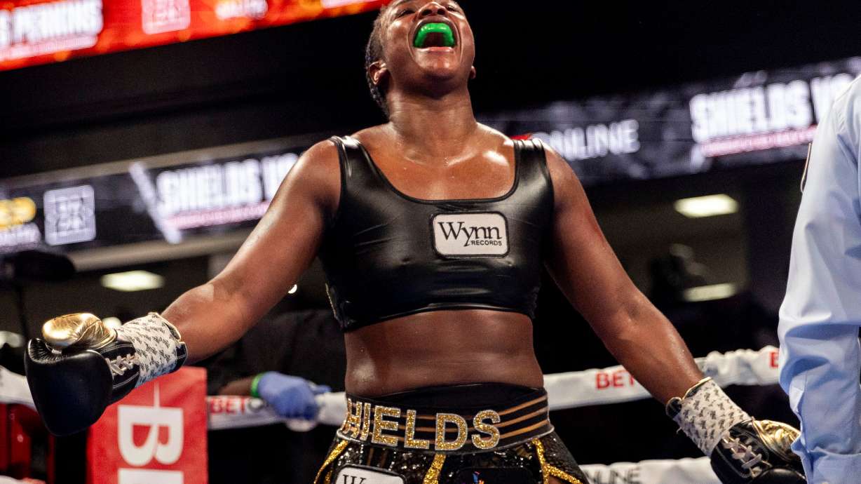 FILE - Claressa Shields captures the undisputed heavyweight title with a unanimous decision victory over Danielle Perkins on Feb. 2, 2025, at Dort Financial Center in Flint, Mi.