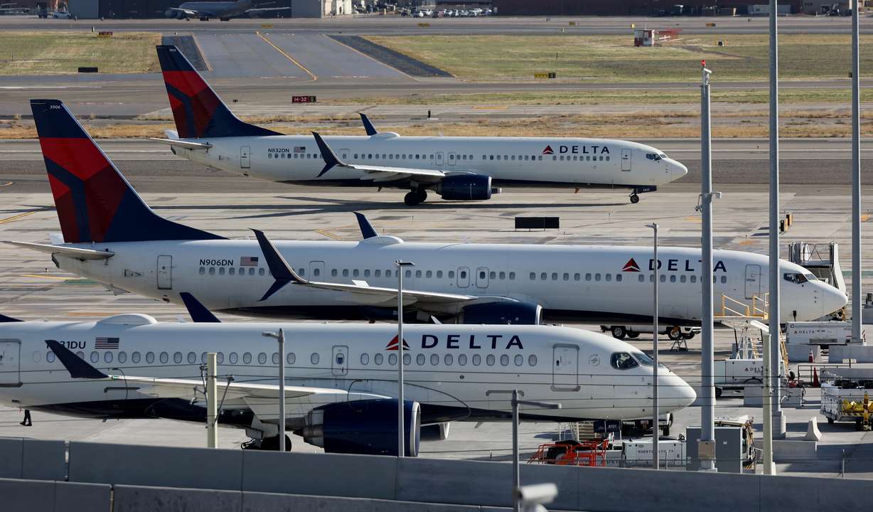Delta planes are pictured at Salt Lake City International Airport in Salt Lake City on Thursday.