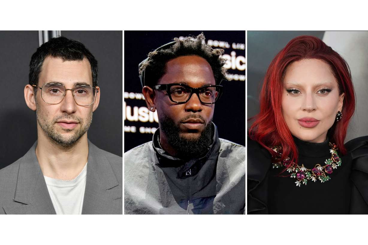 This combination of photos show Jack Antonoff, left, Kendrick Lamar, center, and Lady Gaga.