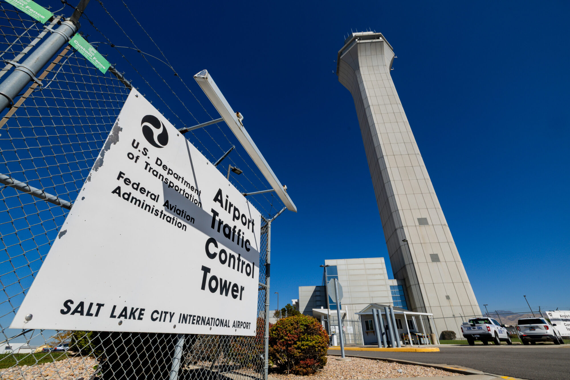 The airport traffic control tower at Salt Lake City International Airport in Salt Lake City on Wednesday. Some flights were delayed or canceled Friday morning due to the government shutdown.