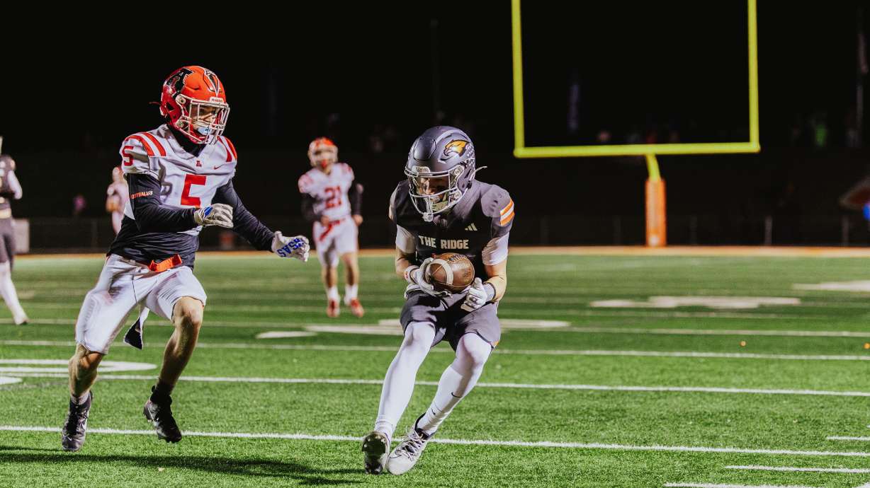 Kaneal Sweetwyne threw four touchdown passes and ran for another, including three touchdowns to Talmage Oswald to lead second-seeded Skyridge past American Fork in a 6A quarterfinal, Friday, Nov. 7, 2025 in Lehi, Utah.