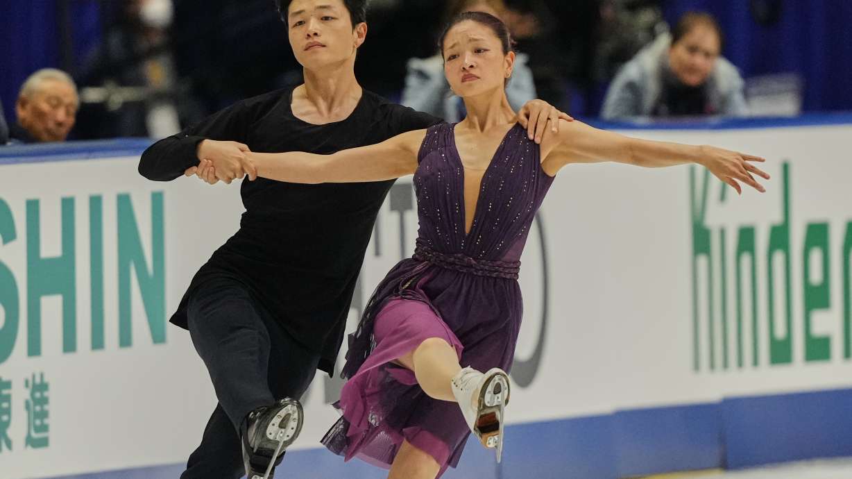 Maia Shibutani and Alex Shibutani, of the U.S., perform during the ice dance free dance program in the ISU Grand Prix of Figure Skating - NHK Trophy in Kadoma, east of Osaka, western Japan, Saturday, Nov. 8, 2025.