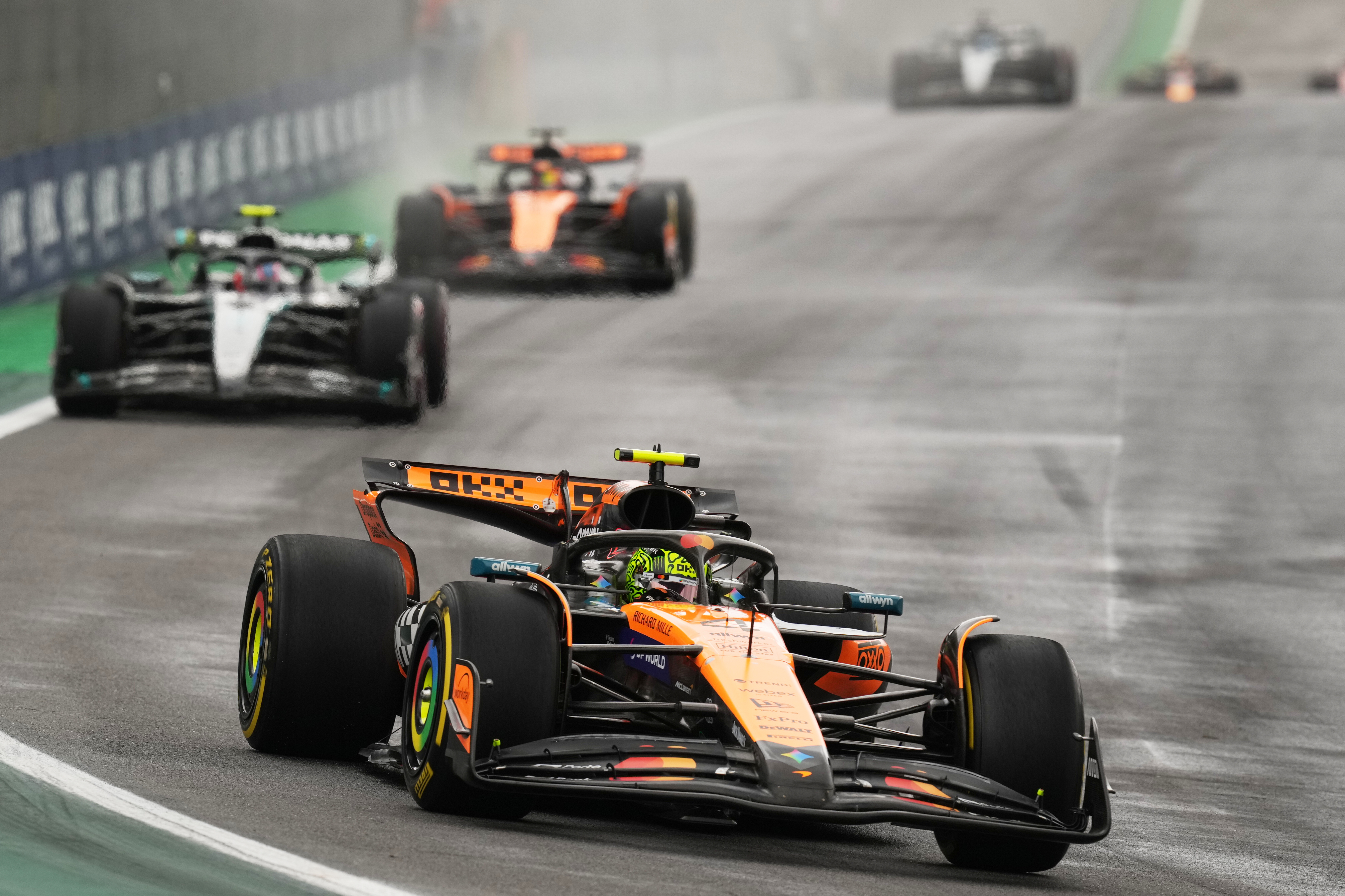 McLaren driver Lando Norris of Britain drives during the sprint race ahead of the Brazilian Formula One Grand Prix auto race at the Interlagos racetrack in Sao Paulo, Saturday, Nov. 8, 2025.