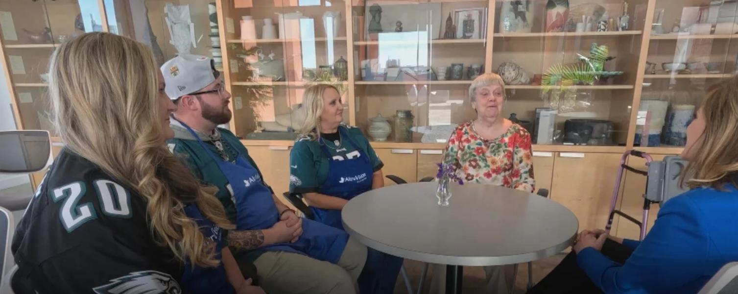 Debbie Krigstein's vision was restored following a cornea transplant, and she got a chance to meet the donor family, the Cowans, for the first time Friday.