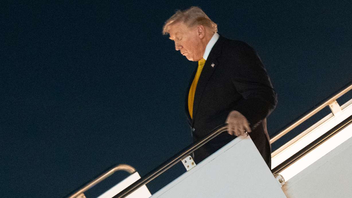 President Donald Trump arrives Palm Beach International Airport in West Palm Beach, Fla., on Air Force One, for a weekend trip at his Mar-a-Lago estate in Palm Beach, Fla., Friday, Nov. 7, 2025.