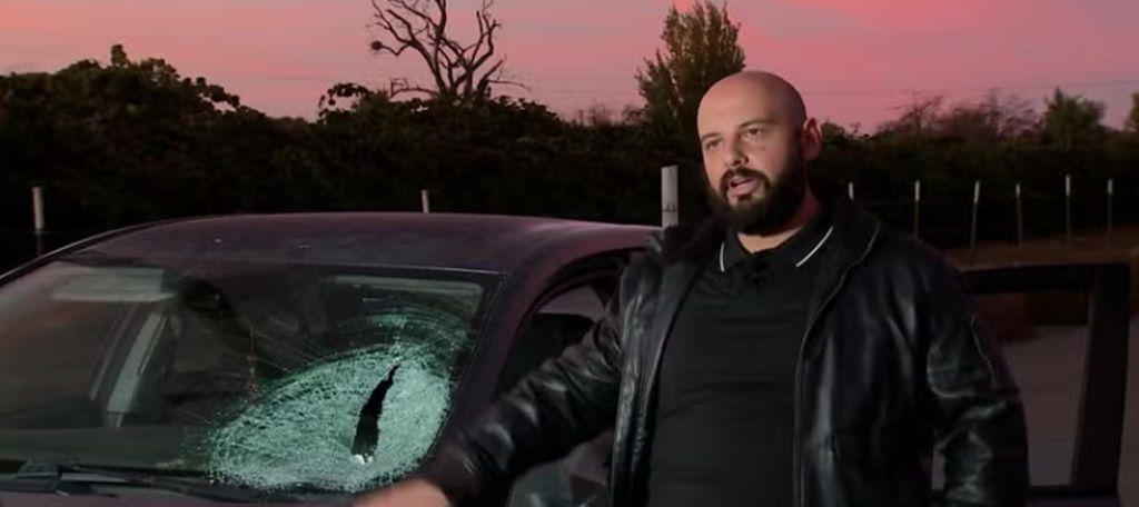 Alex Plant was injured when a frozen water balloon was thrown through his windshield Thursday in California.