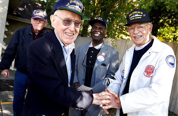 Four of the survivors of the USS Utah were reunited in Salt Lake City, Oct. 15, 2009. Pictured left to right are Cecil Calavan, Warren Upton, Clark Simmons and Robert Ruffato as they said their goodbyes before their flights back to their hometowns.