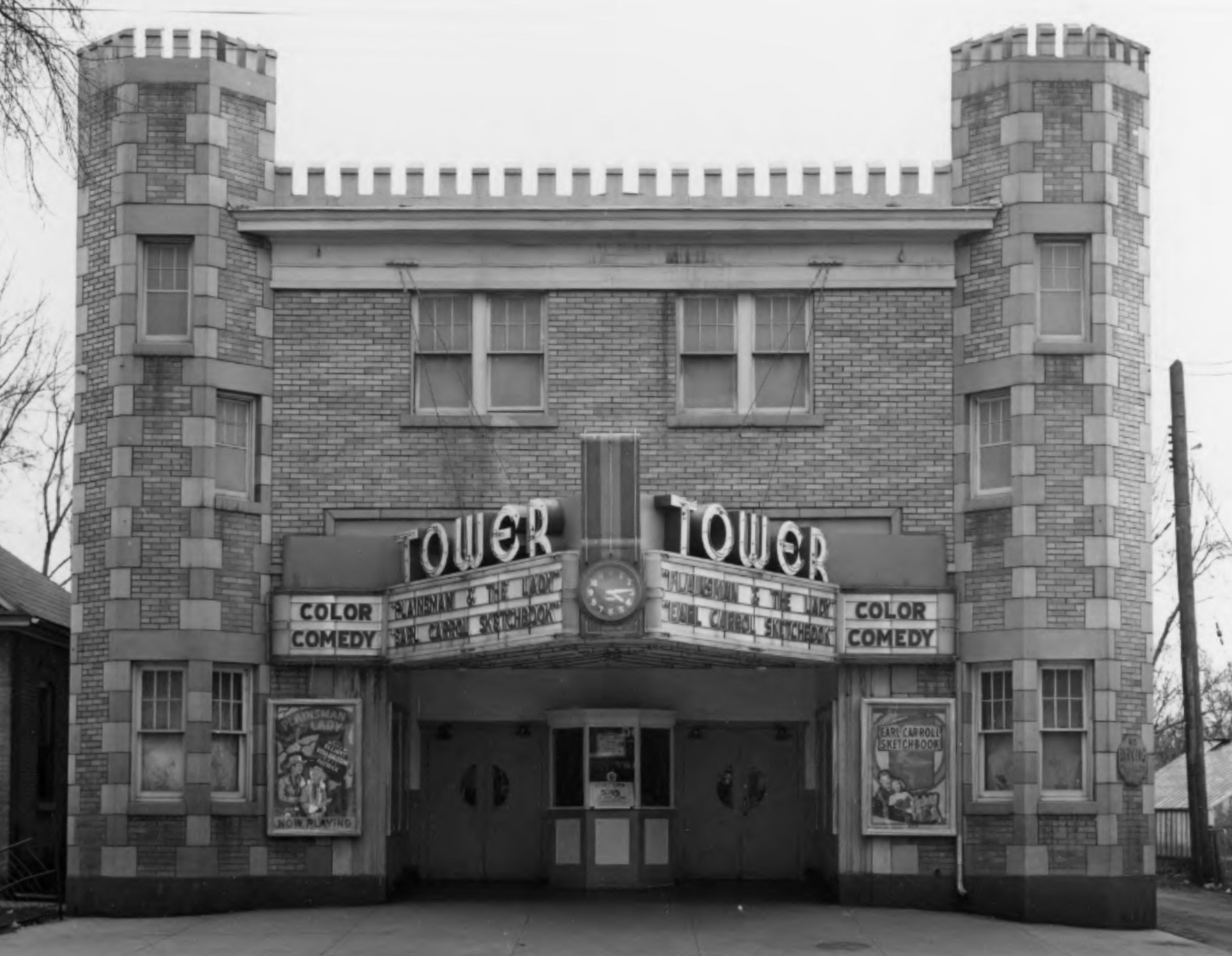 The exterior of the Tower Theatre is pictured on Feb. 24, 1947. The theater's original facade was influenced by the Tower of London before it underwent changes in the 1950s.
