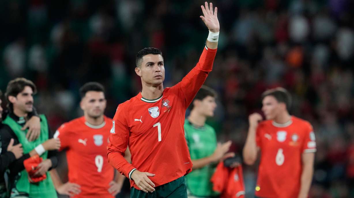 Portugal's Cristiano Ronaldo walks off the pitch after a World Cup 2026 group F qualifying soccer match between Portugal and Hungary in Lisbon, Tuesday, Oct. 14, 2025.