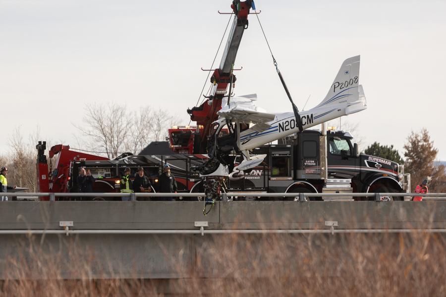 A small passenger plane is recovered after it crashed into the Snake River near Blackfoot, Idaho on Sunday.