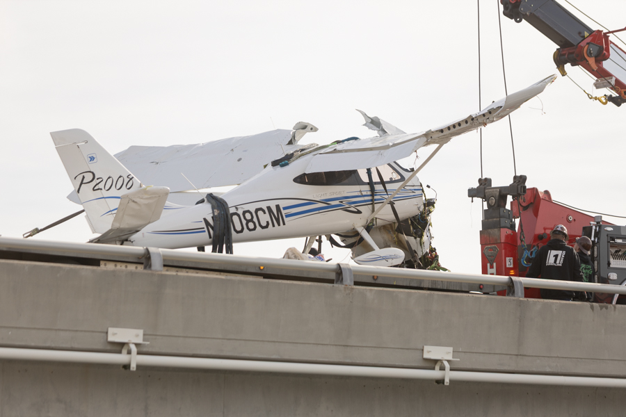 A small passenger plane is recovered after it crashed into the Snake River near Blackfoot, Idaho, on Sunday.