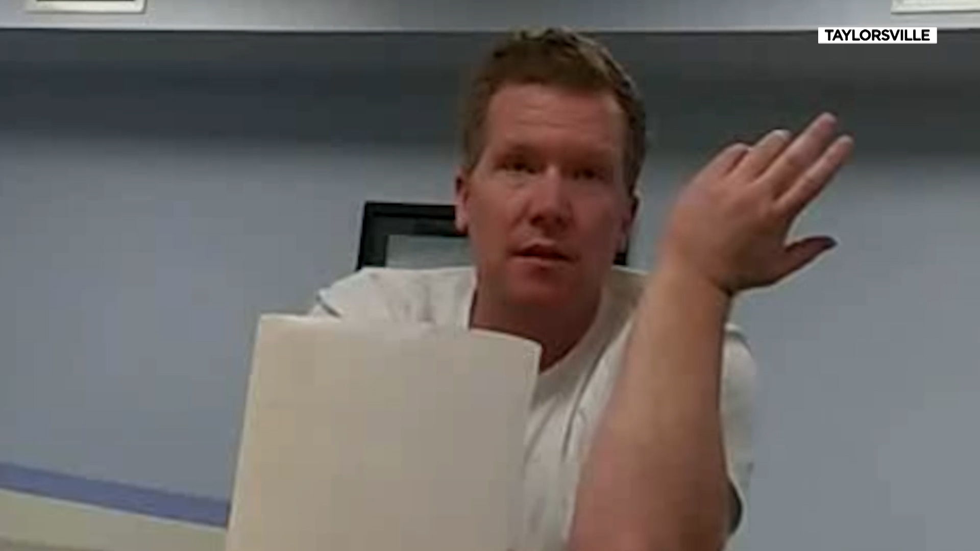 Wesley Salisbury speaks with Taylorsville police in February 2024. Salisbury served five and a half years of his six years to life sentence before being paroled.