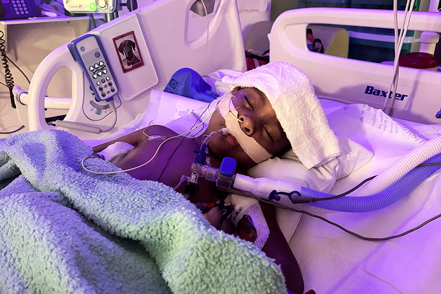 Carter Grover in the hospital. Carter has been at Primary Children’s Hospital since a crash on Sept. 22.